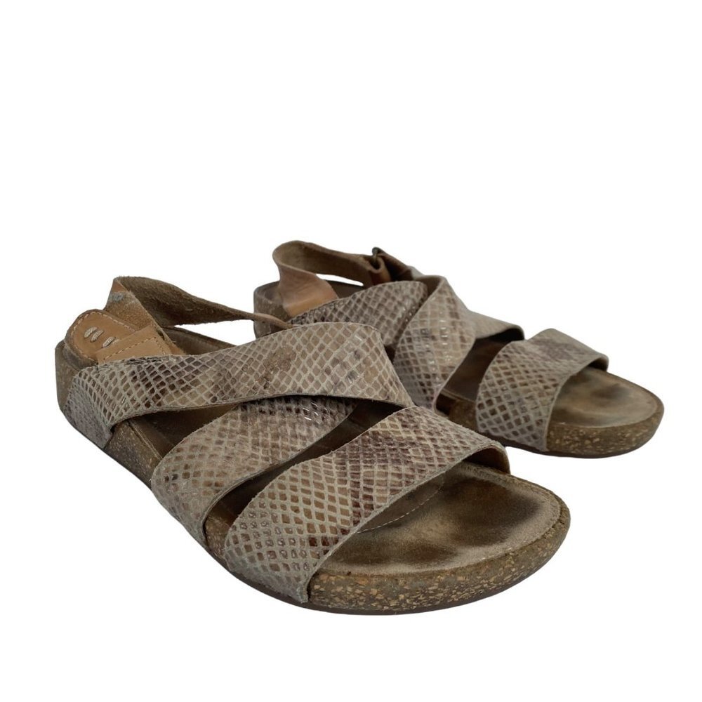 Clarks Sandals Women's Size 5 Perri Dunes Snakeskin Print Strappy Comfort Cork